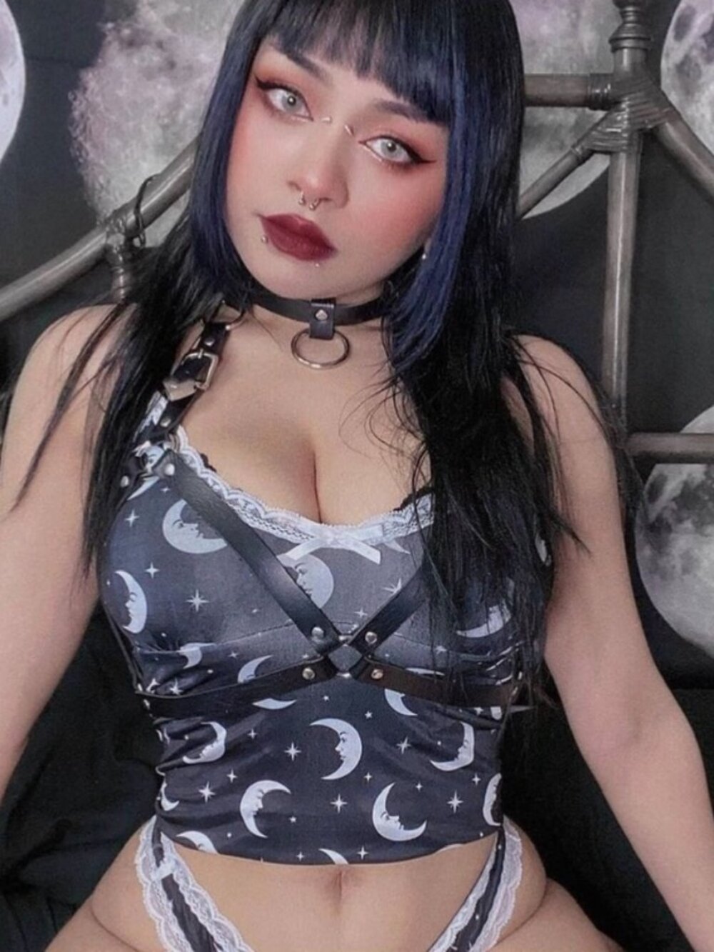 Killstar ✦ Mystic Cami ✦ Moon Star Print Lace Trim Soft Goth Sleepwear Top NWT